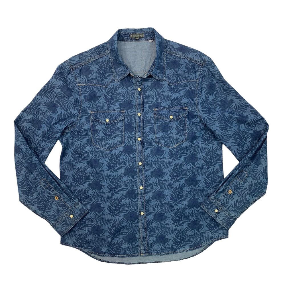Paisley & Gray Shirt Mens L Large Cadet Pearl Snap Button Tropical Floral Cotton